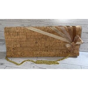 J. Renee Cork Clutch Purse with Removable  Gold Chain Strap 14 X 7 X 3